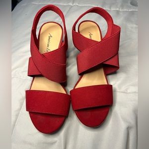American Eagle red wedge heels